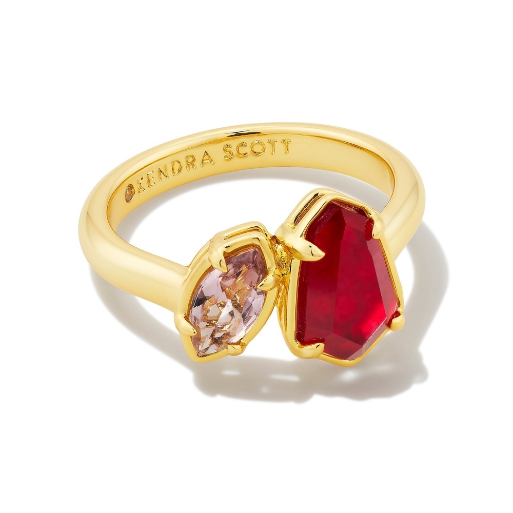 Kendra Scott Alexandra Cocktail Ring Size 7 Gold Pink Cranberry Red NWT